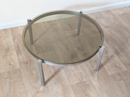 Round Vintage Space Age Coffee Table in Chrome and Smoked Glass (France, 1970s) – salontafels (photo 2 of 5)