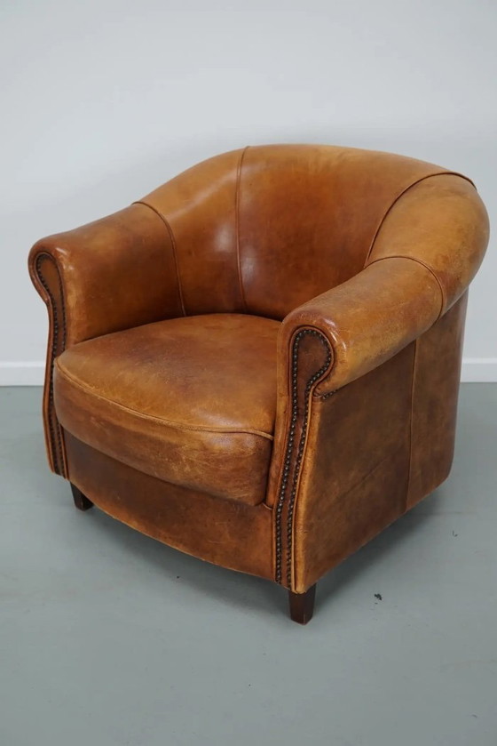 Image 1 of Vintage Nederlandse clubfauteuil in cognackleurig leer