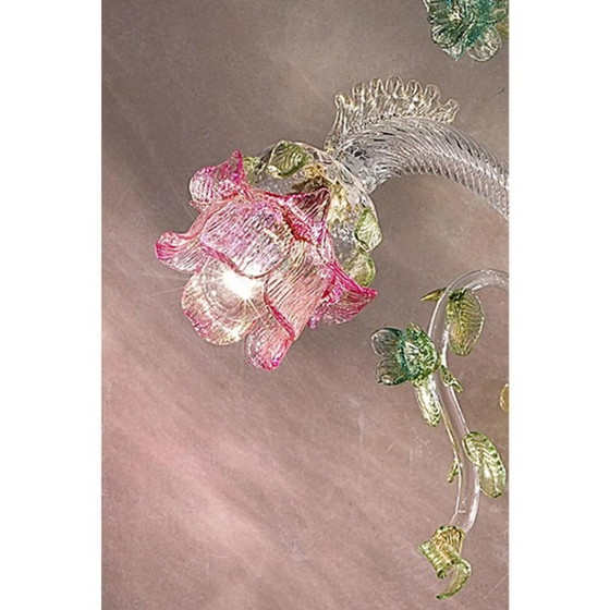 Image 1 of Luxuriöse, klassische Wandleuchte aus Muranoglas mit floralem Muster – Venezianisches Design in Rosa und Grün