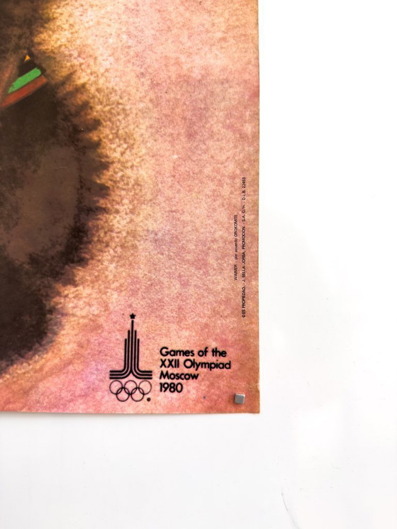 Image 1 of 🏟Misha Bear (Moscow Olympics Mascot) – 1980 – Original Poster by Viktor Chizhikov | Spanish‑market Edition | 61 × 41 cm | Spain