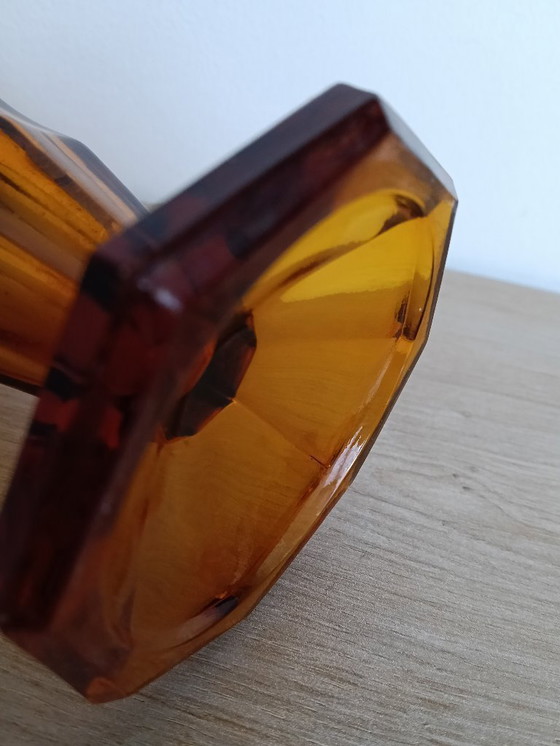 Image 1 of Amber color pressed glass art deco model vase
