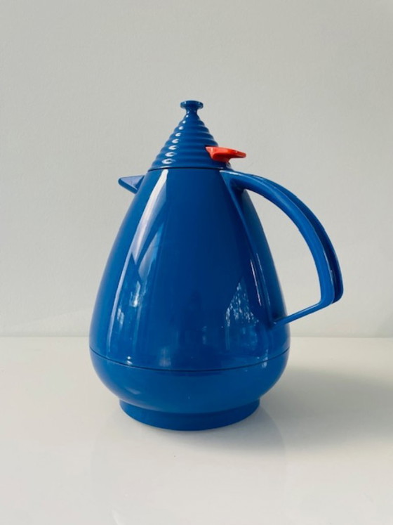 Image 1 of Bouteille isotherme vintage Leifheit Vivatherm bleue Memphis