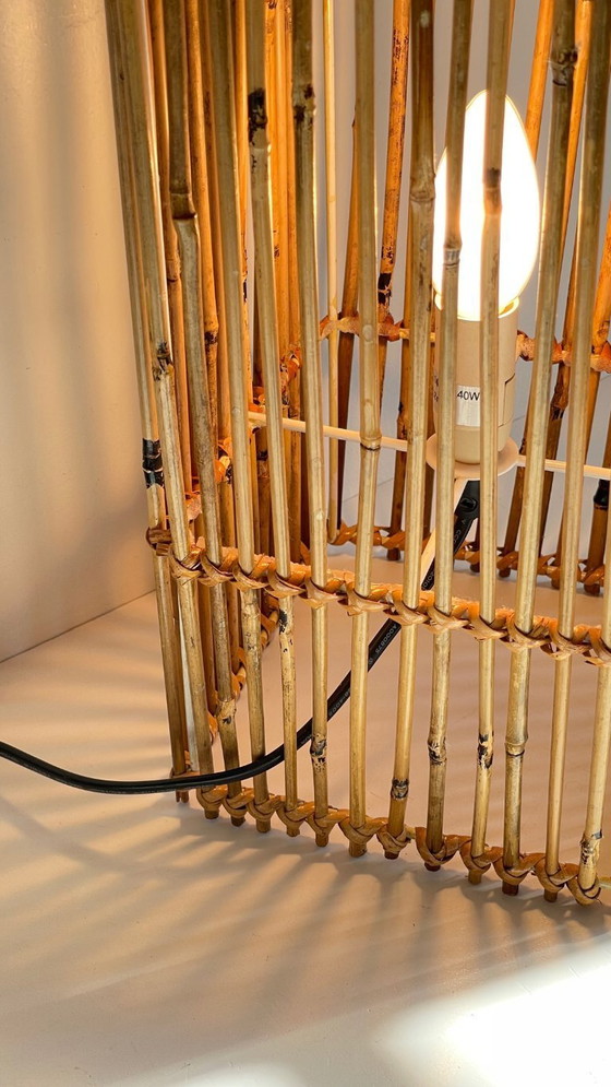 Image 1 of LAMP Cube Wood and Wicker VINTAGE