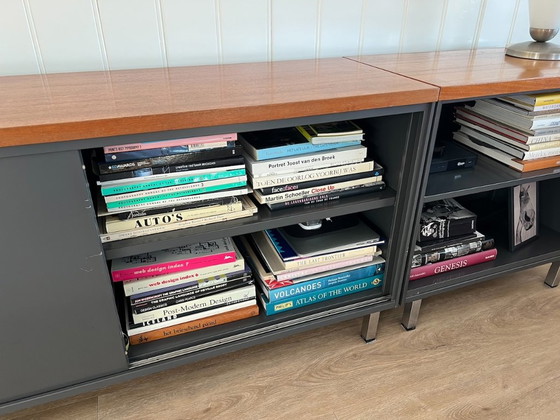 Sideboard with wooden top and dark grey doors, Metal, Brown, Vintage (photo 9 of 11)