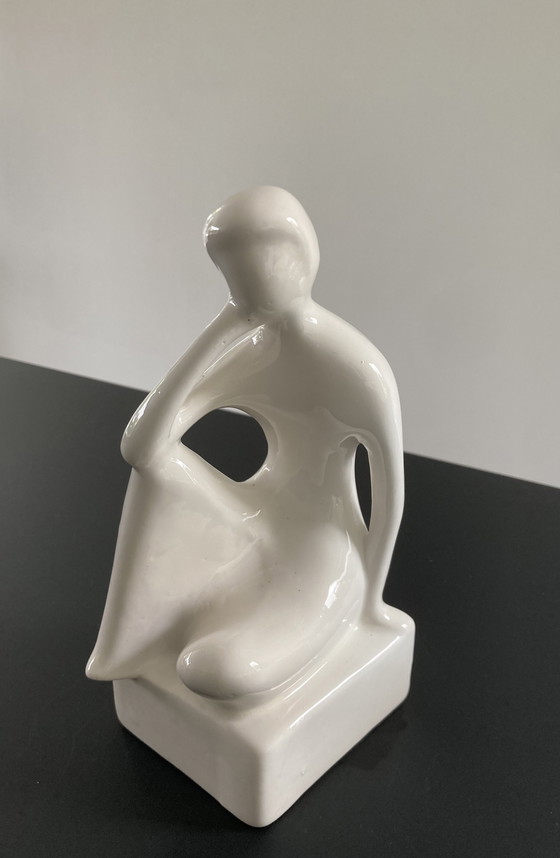 Image 1 of Sculpture sur assiette des années 70 Le Penseur, probablement Royal Delft