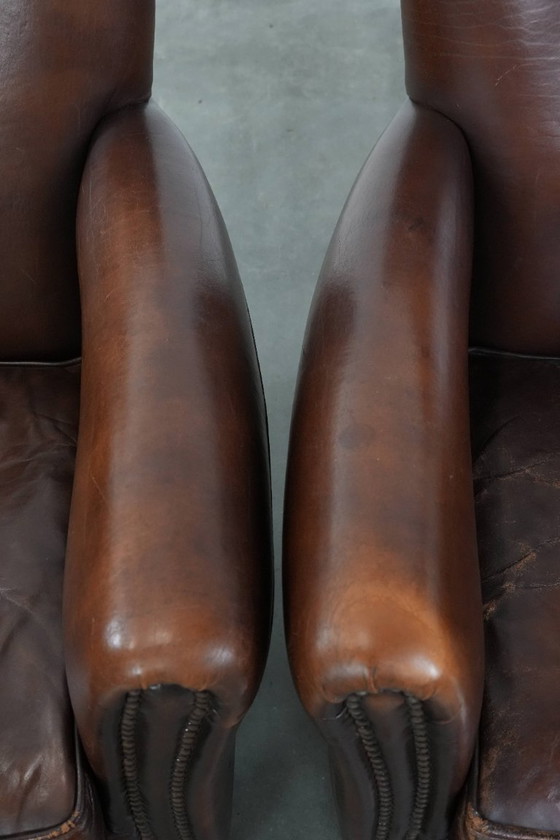 Image 1 of 2 x Vintage schapenleren fauteuil met prachtige warme kleuren