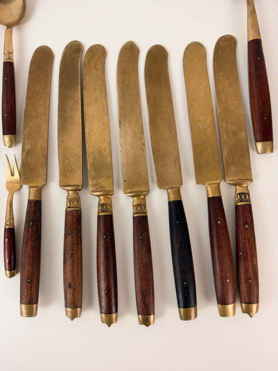 30-piece Vintage Danish Scandinavian Cutlery 1960 – Cutlery Sets, Gold, Wood (photo 6 of 10)