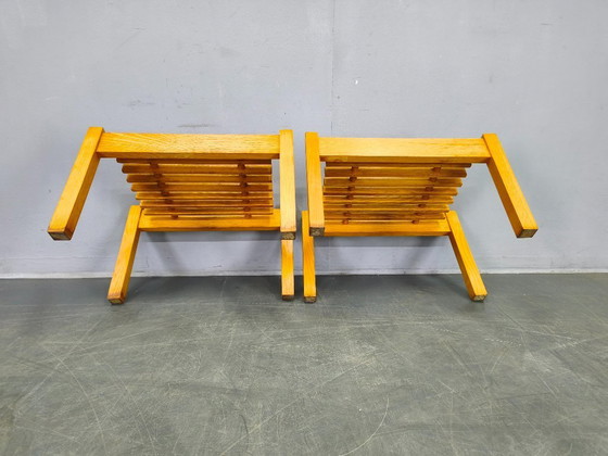 Image 1 of Set van 3 esdoornhouten plantenstandaards uit het midden van de 20e eeuw, Tsjechoslowakije, jaren 70.