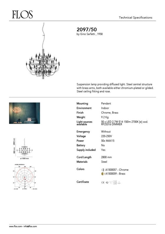 Image 1 of Flos Sarfatti Lampadario Cromo 30 Lampade