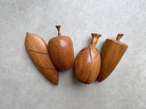 4x Vintage Drechselarbeiten, handgefertigte Früchte #1 – decoratieve objecten, Wood