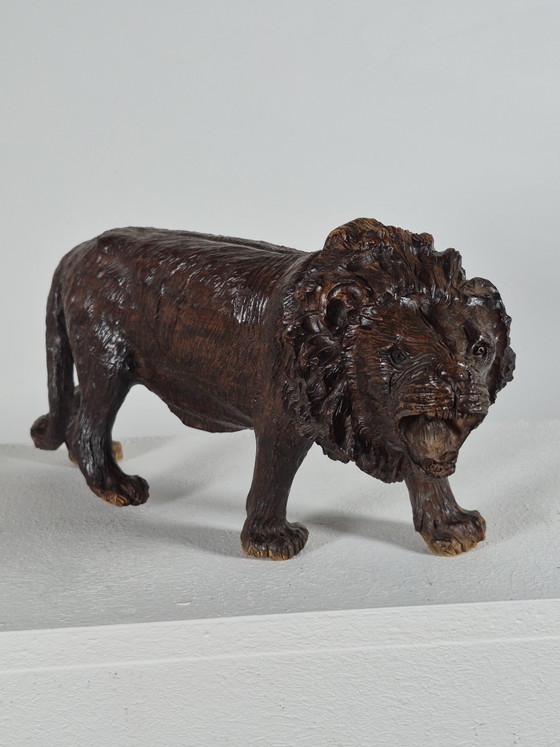 Antieke handgesneden Afrikaanse hardhouten sculptuur, dierenbeeldje: leeuw – Beeldhouwkunst, Wood (photo 15 of 15)