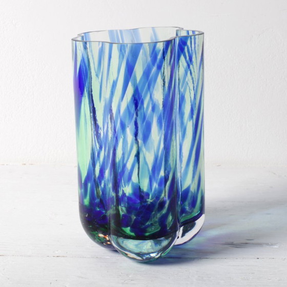 Vaso in Vetro Scandinavo Vintage Pauline Cloud / Blu e Verde / Rune Strand per Sea Glasbruk / Svezia / Anni (photo 3 of 12)