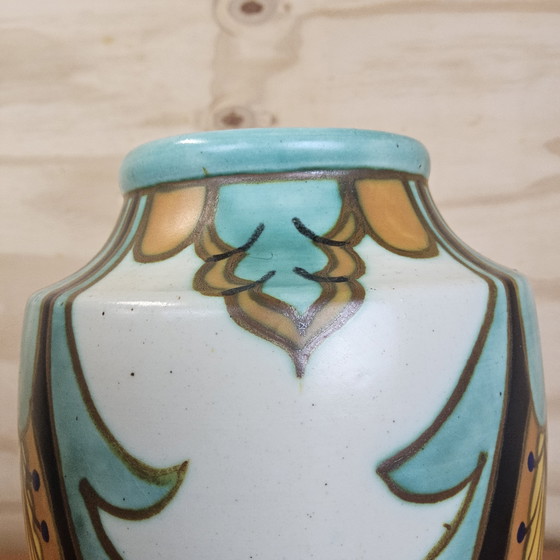 Image 1 of Antique Handmade Bohemian Art Deco Vase (Prague) Gouda Pottery Style (Prague Czech Republic)