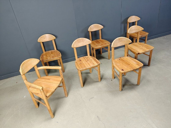 Image 1 of Vintage pine wood dining chairs - 1980s - set of 7