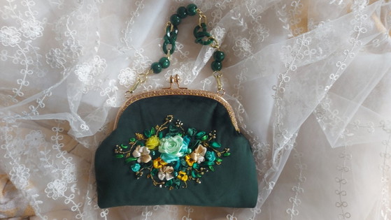 Green Bag With Embroidery. Designer Bag. – Top handle bags, Suede (photo 4 of 5)