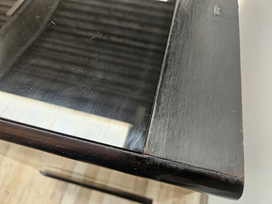 Image 1 of Buffet Art Déco des années 1950 en racine de bruyère et bois laqué, avec plateau en verre