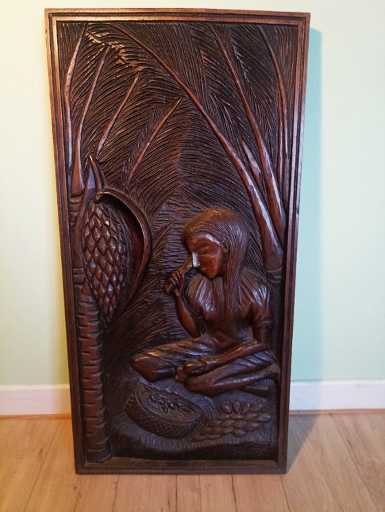 Image 1 of Scultura artistica monumentale brasiliana in legno (102 cm) firmata Lucio (1977)