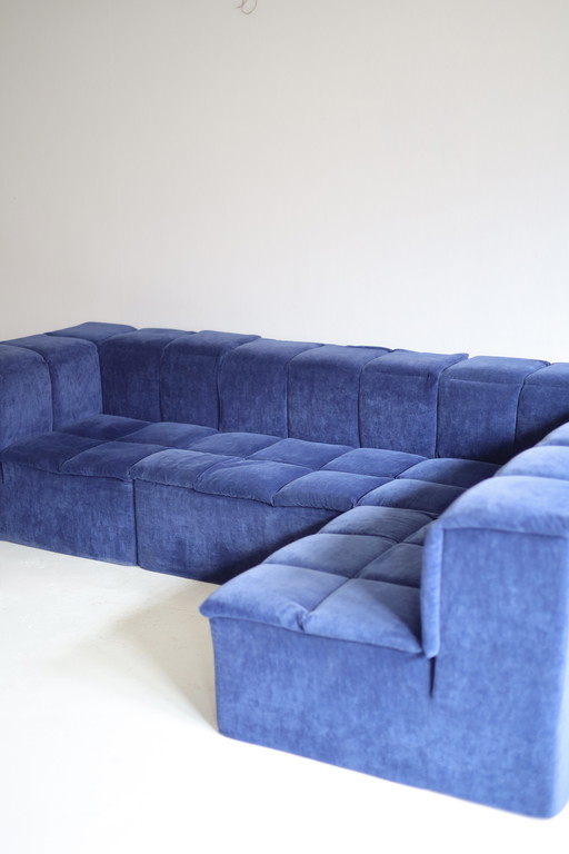 Modulaire bank 4 elementen, blauw velour