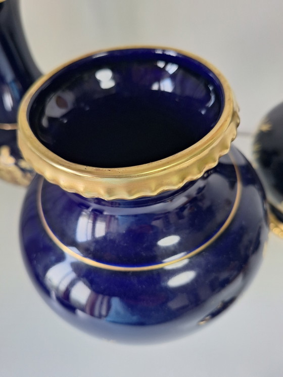 Image 1 of Bareuther Cupboard Set-Real Cobalt Porcelain - 3-Piece With Lid Vase