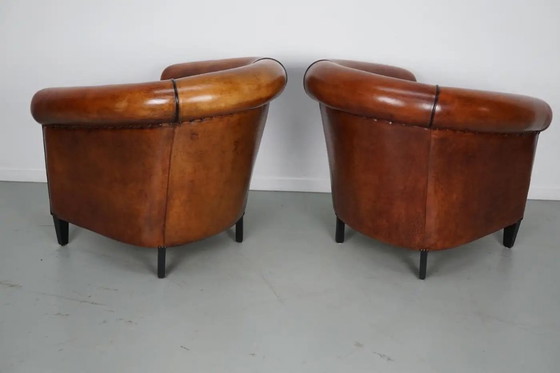 Image 1 of Vintage Nederlandse cognackleurige leren clubfauteuils, set van 2