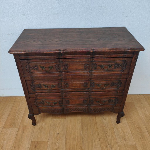 Cassettiera/comò antico in legno rustico, stile Queen Anne