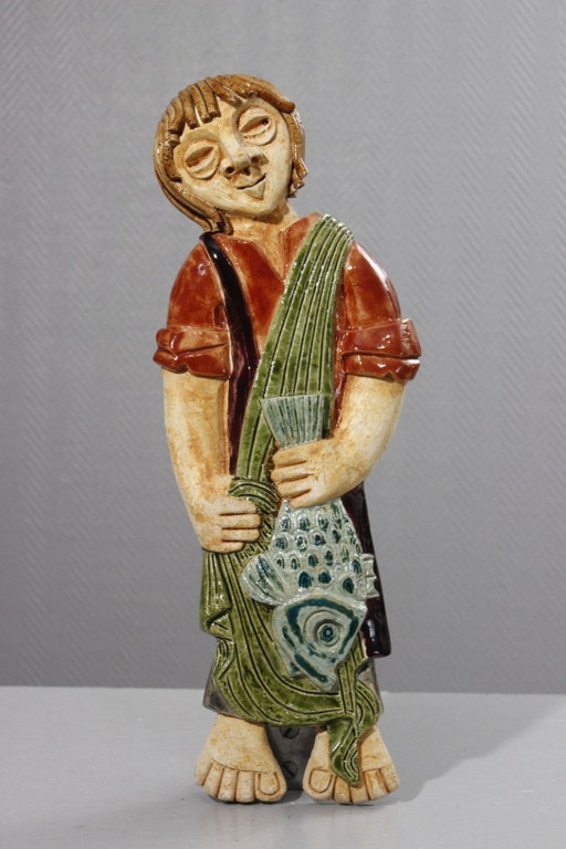Kerbigot Workshop in Guidel - Bas-relief plaque of a Breton fisherman, France, 1960s