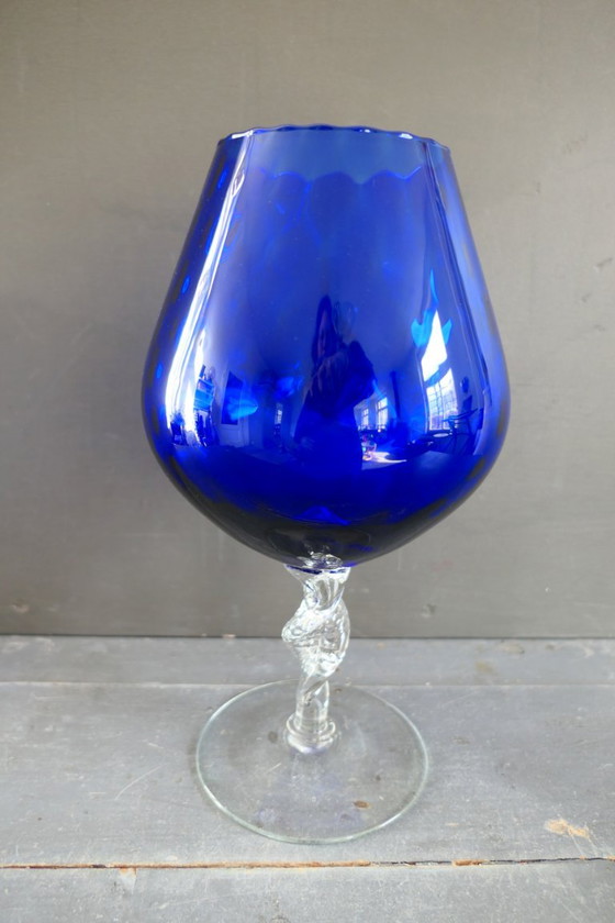 Vintage Empoli Optically Blown Glass Vase Blue (photo 2 of 5)
