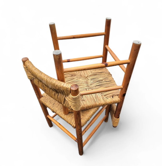 2 x pine wood woven reed dining chairs / France 1950s (photo 38 of 40)