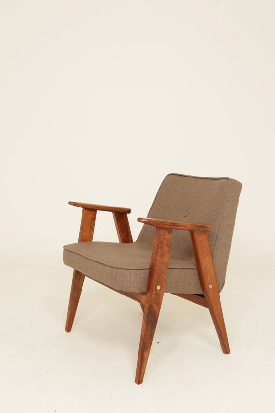 Image 1 of Paire de fauteuils lounge vintage, revêtement taupe chiné confetti, fauteuils rénovés