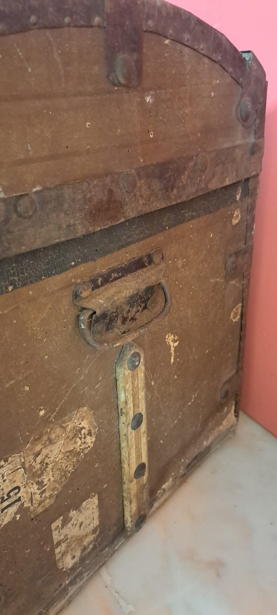 19e-eeuwse reiskoffer, Kledingkasten, Hout, Textiel, Bruin (foto 9 van 12)