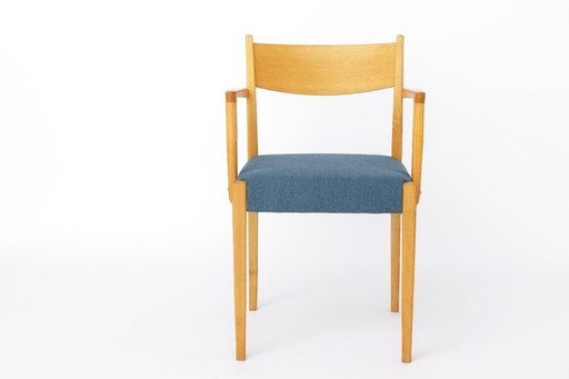 Vintage German Armchair 1960s, Mid Century Beechwood Chair with Blue Upholstery, Scandinavian Style Dining Chair, Single Chair