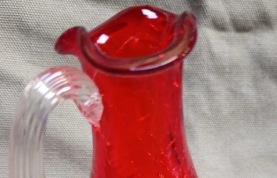 Vintage Ruby Red 'Crackle Glass' Pitcher – Pilgrim Glass, Table accessories (photo 4 of 5)