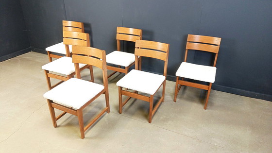 Image 1 of Vintage Brutalistische Eetkamerstoelen Set van 6 - jaren 1970