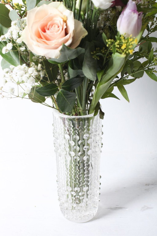 Mid-century Clear Pressed Glass Vase / CandleWax Design / Czech Republic / 1972