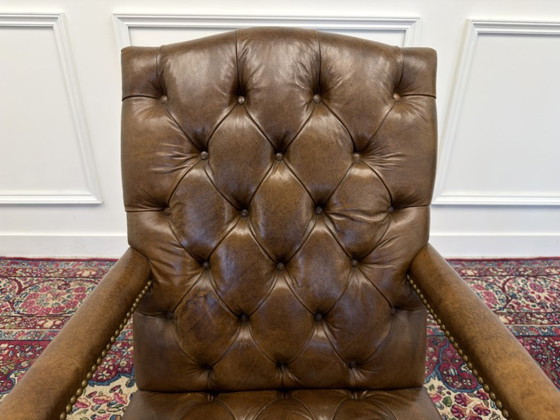 Sedia da ufficio Chesterfield classica inglese marrone – Sedie da ufficio, Leather, Wood (photo 5 of 7)