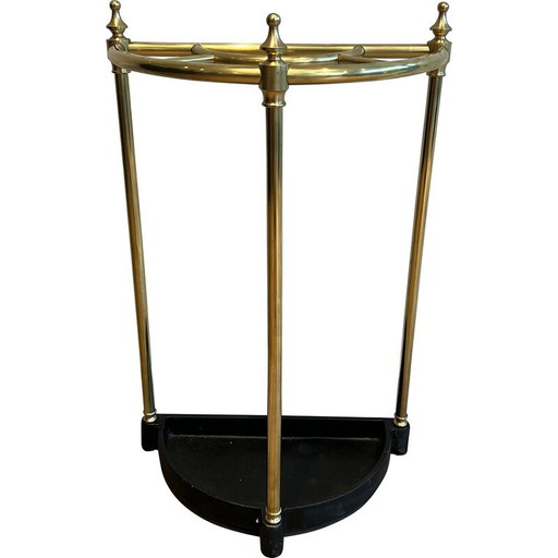 Vintage rounded umbrella stand in brass and cast iron, France 1900