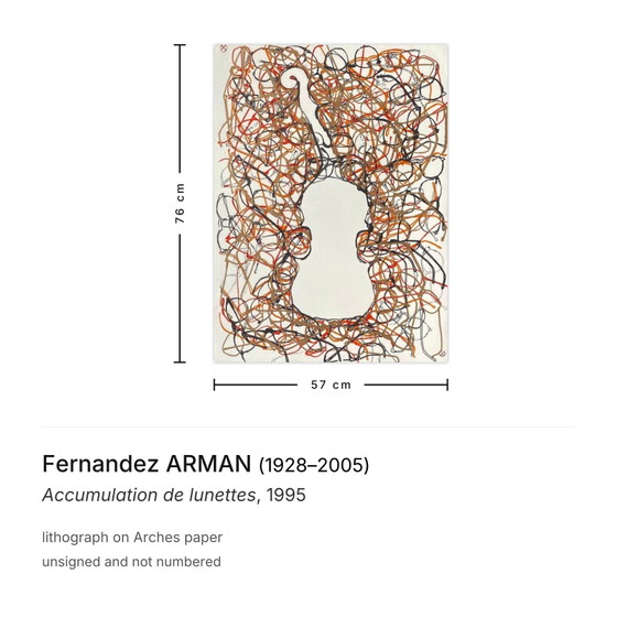 Fernandez Arman Lithograph Accumulation De Lunettes 1995 – Lithographs & prints, Paper (photo 3 of 5)