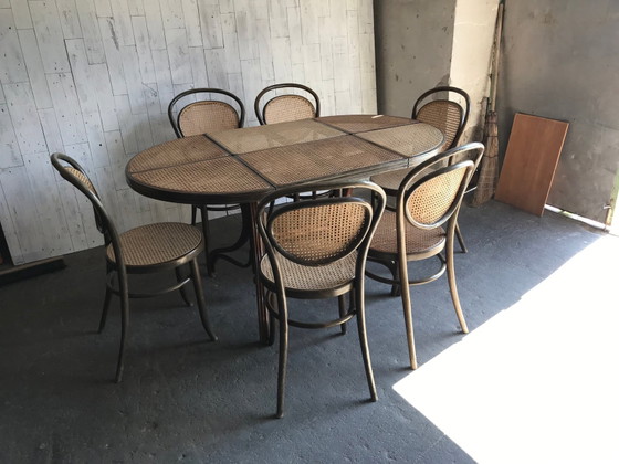 Oval Dining Chairs & Table in Wood Cane, Germany, 1960s, Set of 7 – Dining set, Mid Century Modern (photo 11 of 12)