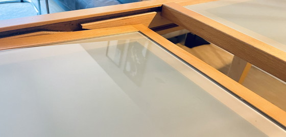 Image 1 of Extendable beech wood table with frosted glass insert