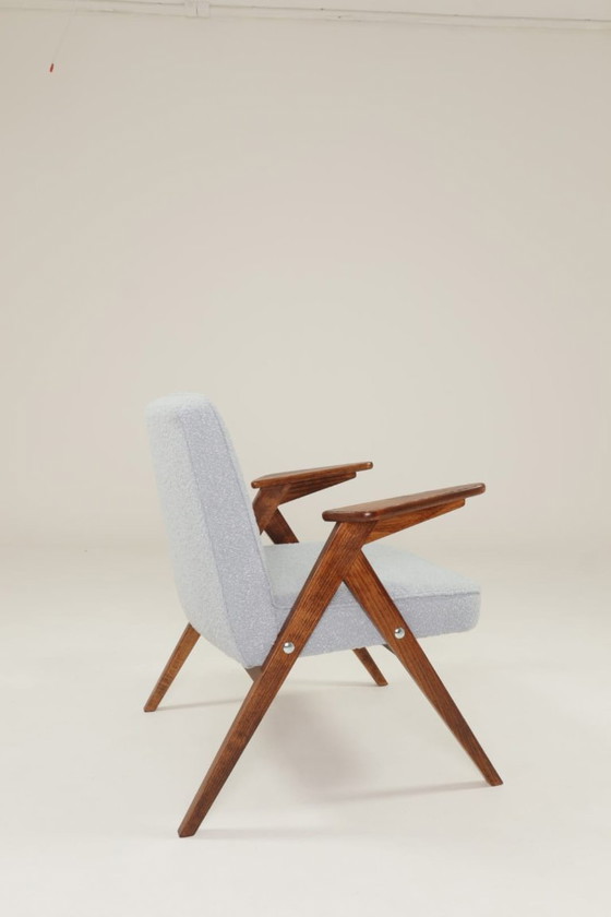 Image 1 of Vintage Set Fauteuils Bouclé Baby Blauw Donker Noten, 1960 Scandinavisch Ontwerp