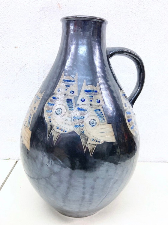 Image 1 of Large floor vase pottery Mühlendyck 1990 owl decoration