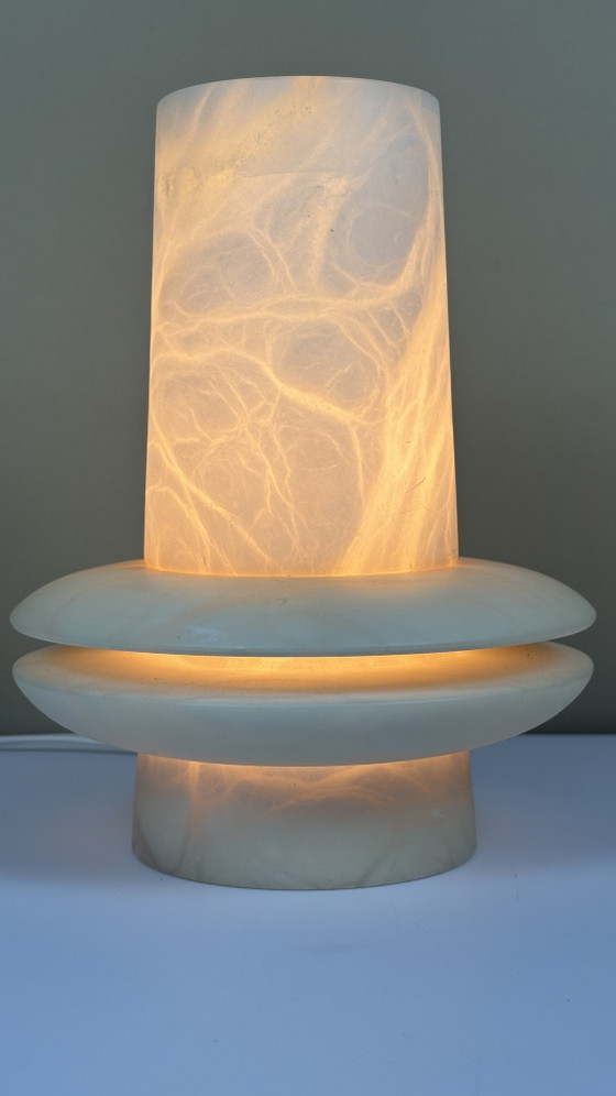 Image 1 of Vintage Alabaster table / night lamp beige cream tones veining