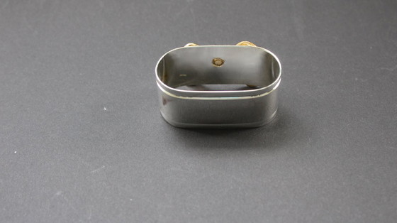 Image 1 of Ronds de serviette, lot de 12, en métal argenté avec nœud doré, style vintage