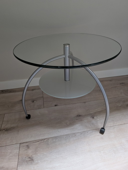 2 glass side tables