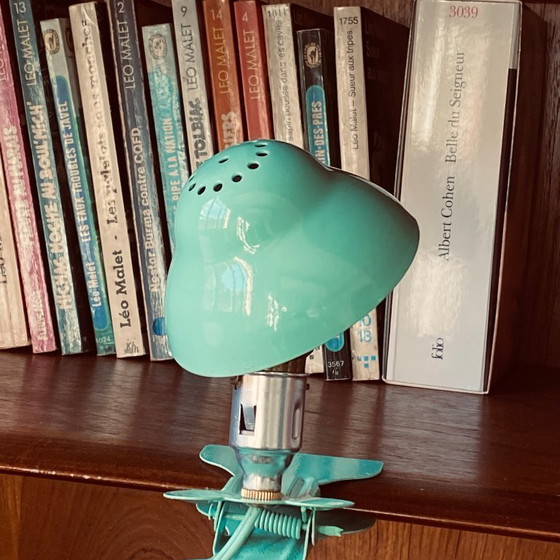 Image 1 of Small green metal mushroom clip-on lamp, vintage night light