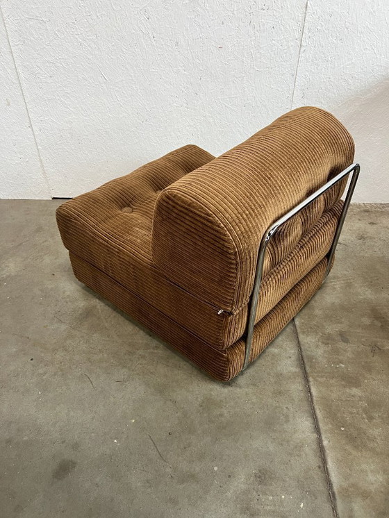 Image 1 of Vintage Fauteuil, Daybed/uitklapbed, Bruin Corduroy, 1970