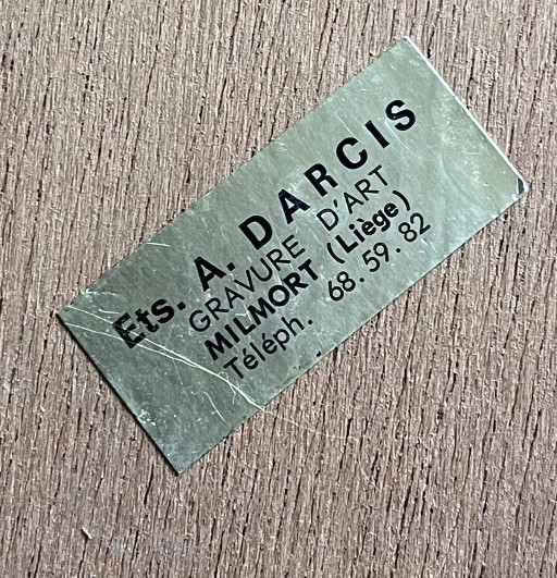 Vintage Hand Engraved Painting A. Darcis / Mid-Century Engraved Art Panel – wanddecoratie, Metal, Velvet (photo 2 of 5)