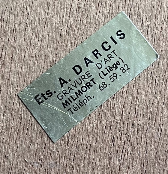 Vintage Hand Engraved Painting A. Darcis / Mid-Century Engraved Art Panel – Wall decoration, Metal, Velvet (photo 2 of 5)