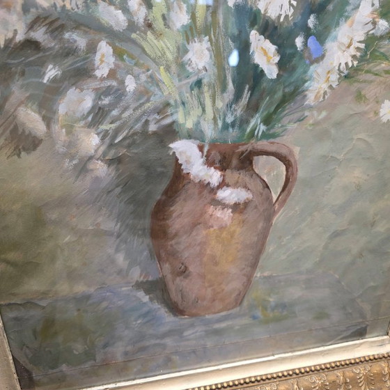 Image 1 of French oil and watercolor flower still life, 2nd half 19th century