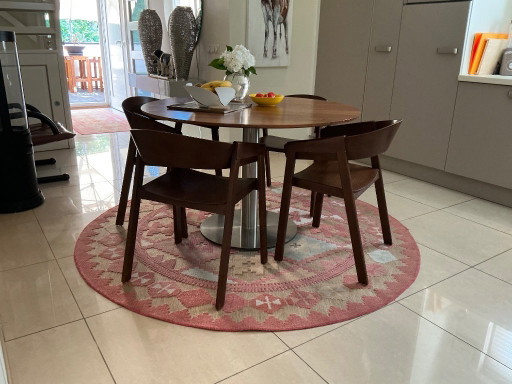 Walnut Dining Table with Stainless Steel Base, Truly Beautiful, Diameter 120 cm, Height 75 cm